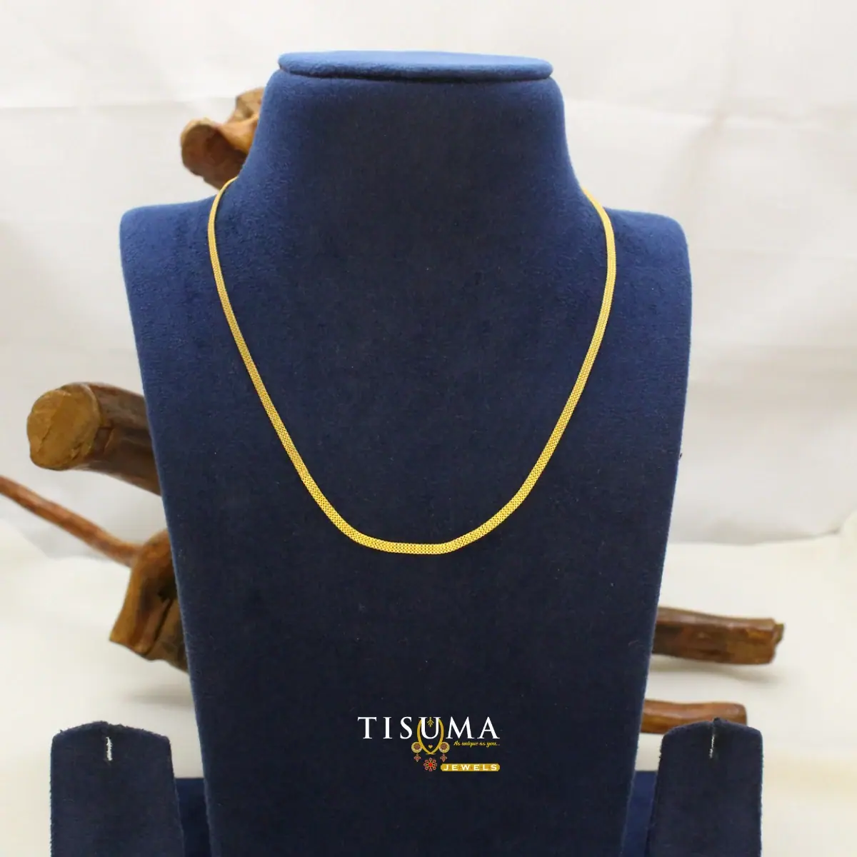 Traditional Micro Gold Plated Sleek Flat Herringbone Ribbon Link Daily Wear Neck Chain for Men and Women